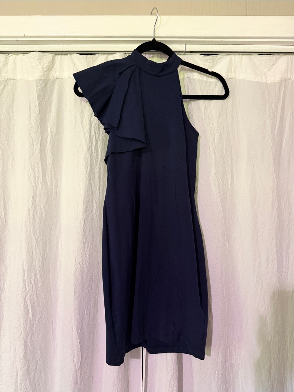 Lulu's Navy One-Shoulder Ruffle Dress